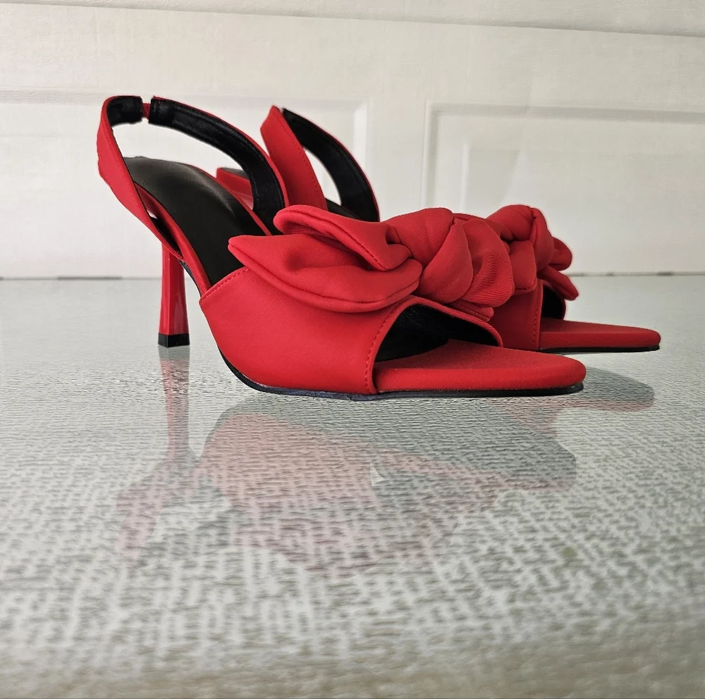 SHEIN Red Bow Slingback Heels – Chic Statement Party Stilettos Size 39